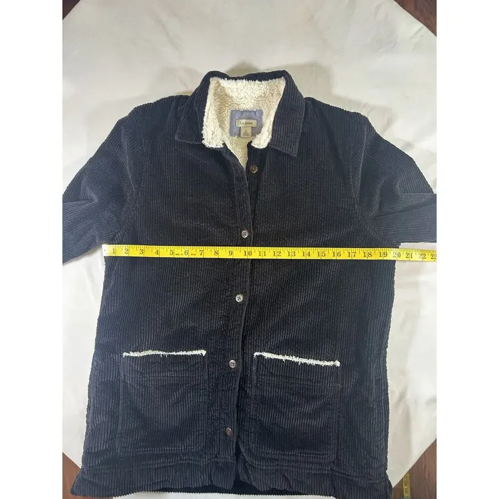 LL Bean Corduroy Sherpa Lined Button Shacket Womens Size Small Black Chore Cozy - Picture 8 of 10
